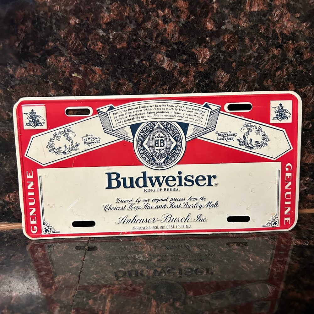 BUDWEISER ANHEUSER BUSCH BEER ADVERTISING BOOSTER LICENSE PLATE BAR SIGN…